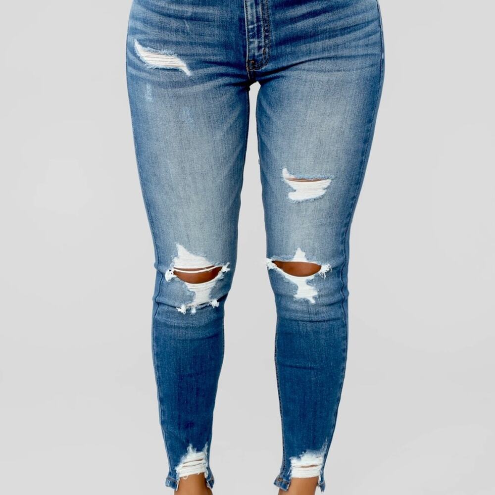 Lane Bryant Super Stretch Mid Rise Distressed Raw Hem Skinny Jeans Size 22